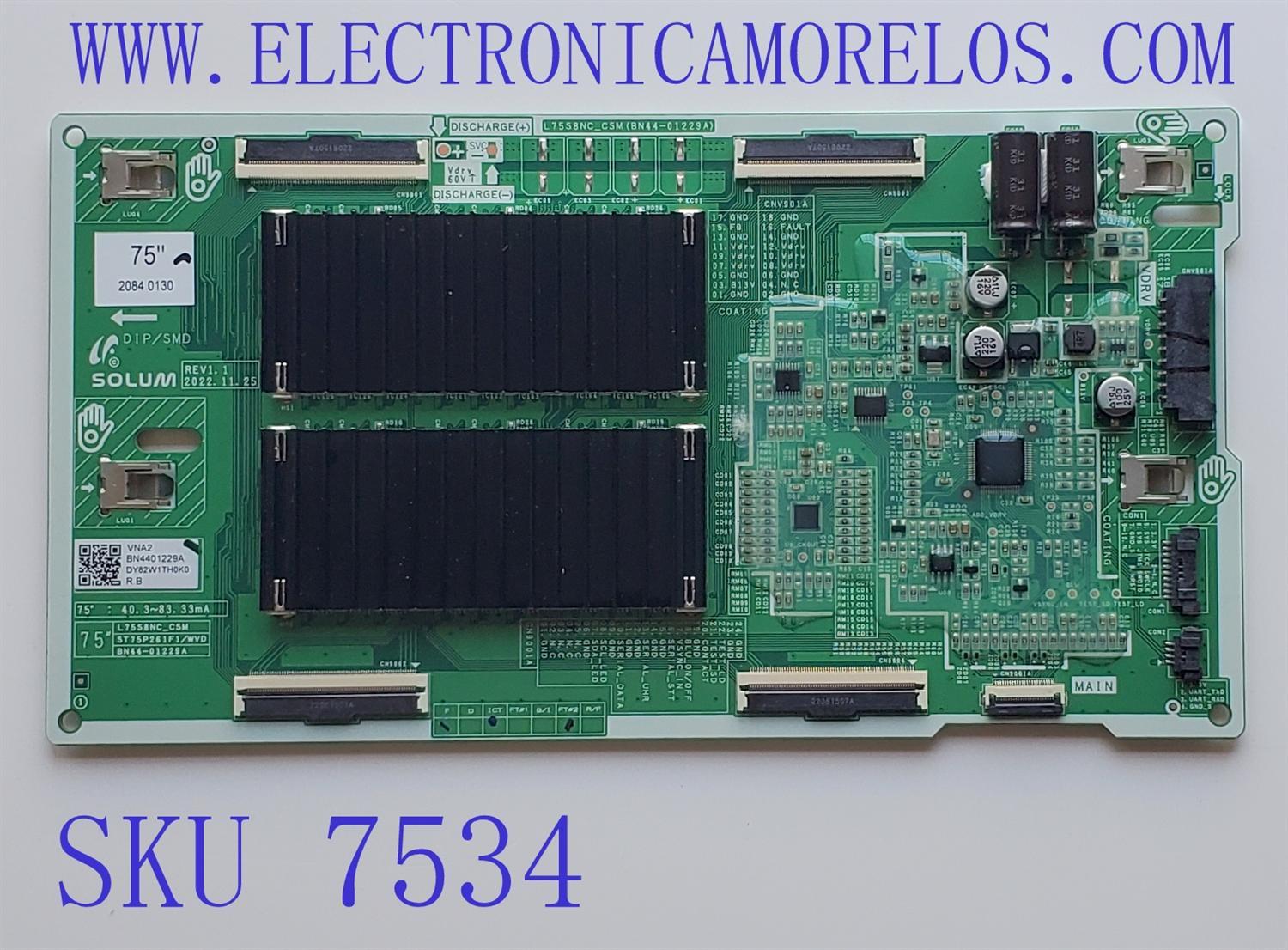 LED DRIVER PARA TV SAMSUNG QLED / NUMERO DE PARTE BN4401229A / BN44-01229A / L75S8NC_CSM / ST75P261F1/WVD / PANEL CY-TC075FKEV1H / DISPLAY HV750QUB-S7B / BN96-50413A / MODELOS QN75Q80 / QN75Q80CDFXZA  